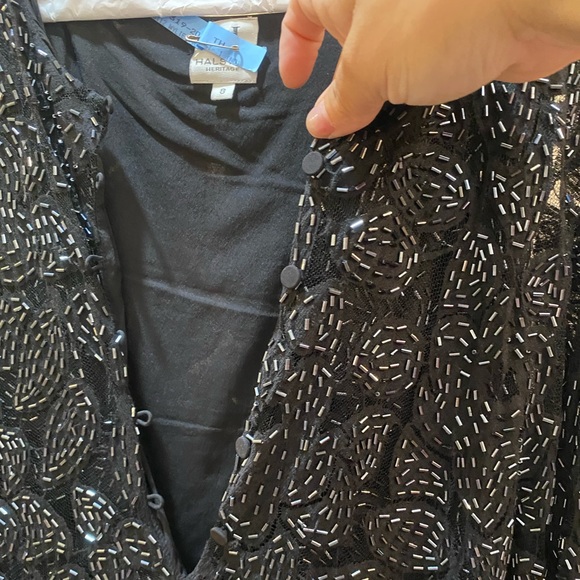 Halston heritage size 8 fully beaded black cape style dress euc - Picture 14 of 16